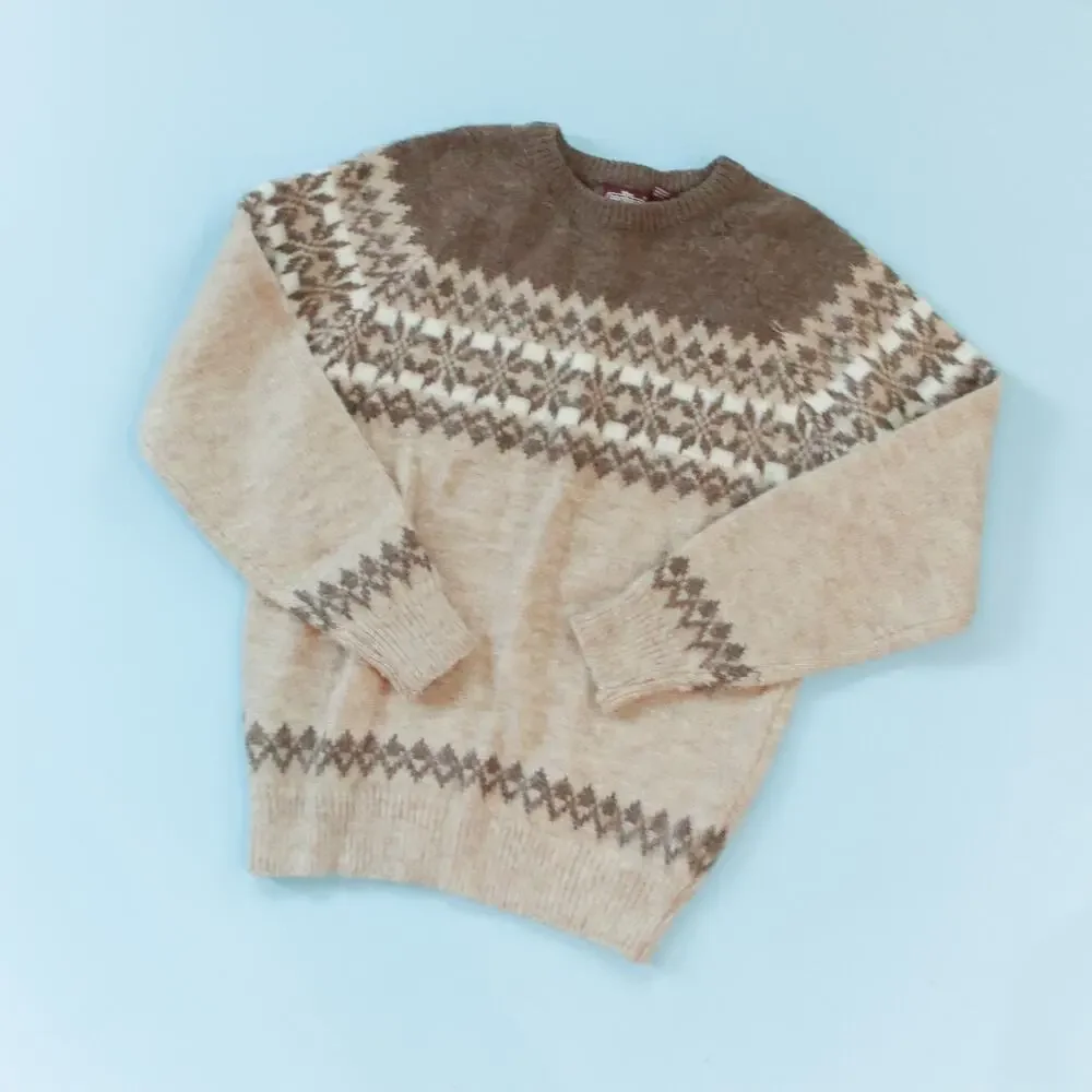 Vintage The Contour Wool Blend Fair Isle Brown Knit Crewneck Sweater Size Medium
